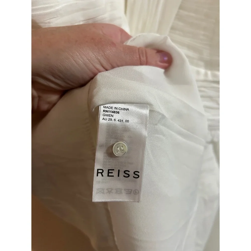 Reiss Gwen White Pleated V-Neck Sleeveless Mini Dress Size 12 Womens RN114836 - Picture 7 of 11
